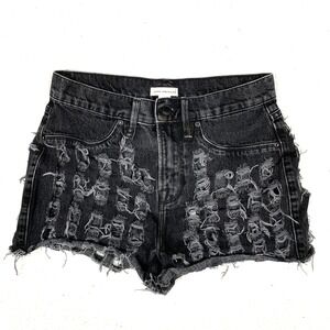 Good American Cut Off Denim Shorts Size 2/26 (FITS 28W) Distressed Hi-Rise Black